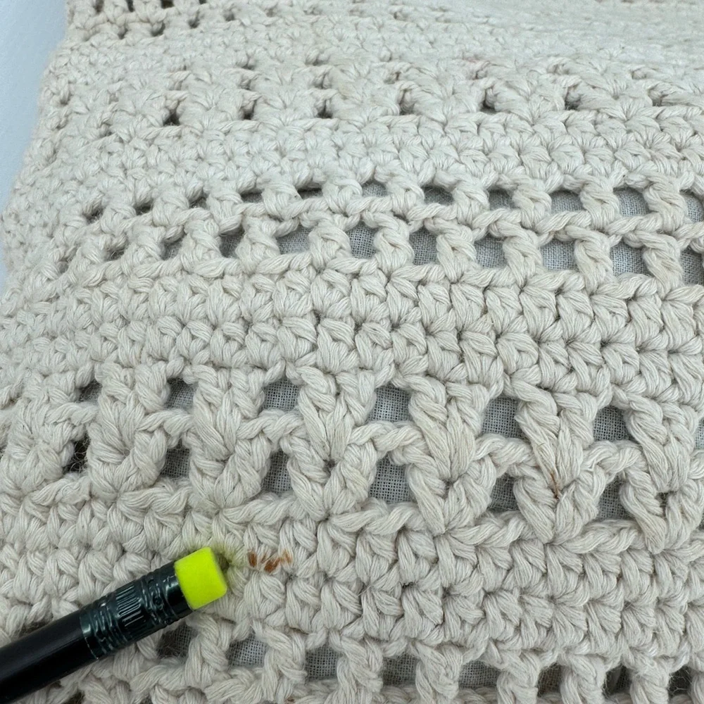 Unbranded Crocheted Crossbody with‎ Fringe and Wood Beads, Cream